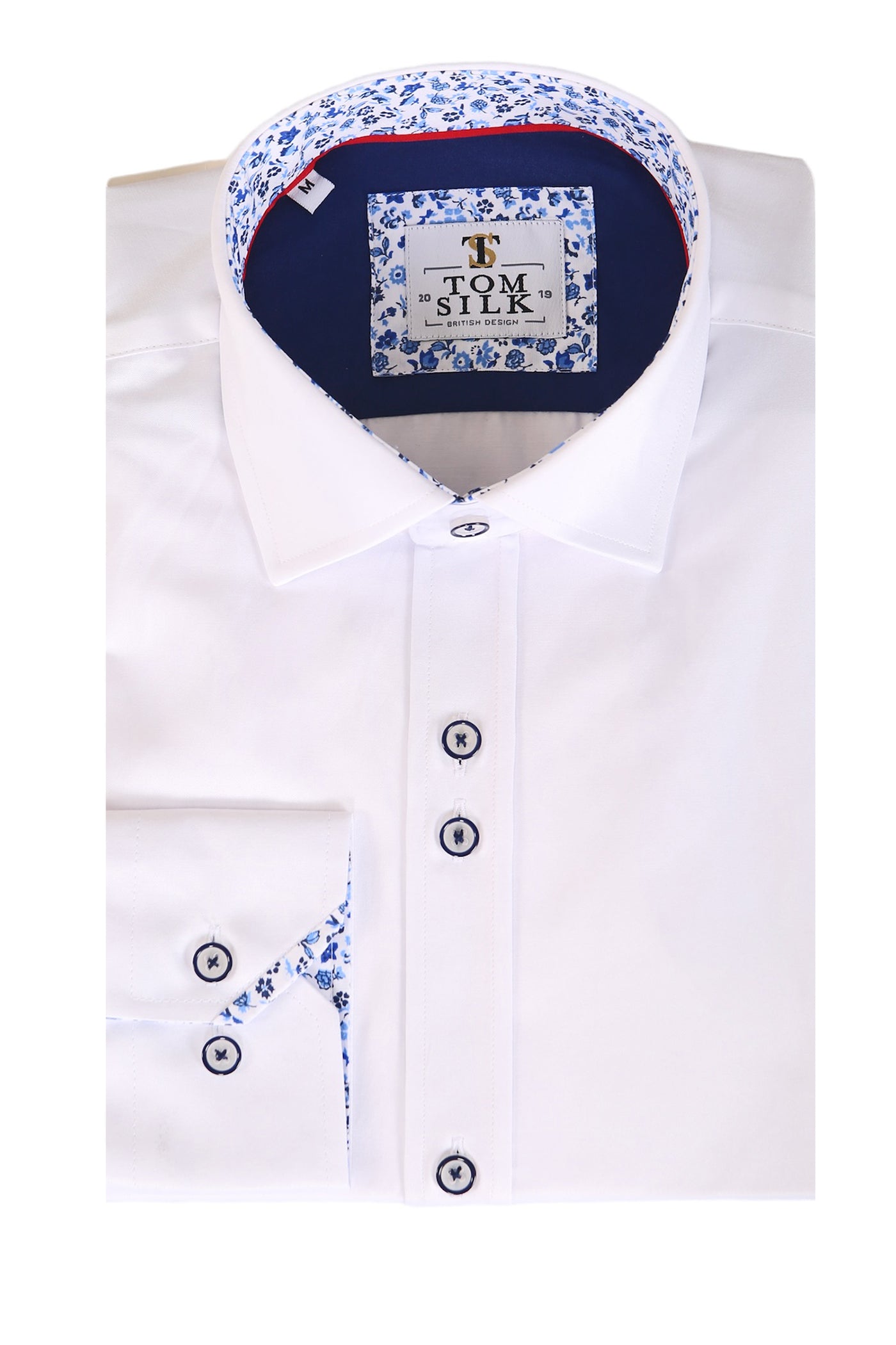 Tom Silk - White Contrast Button Long Sleeve Shirt
