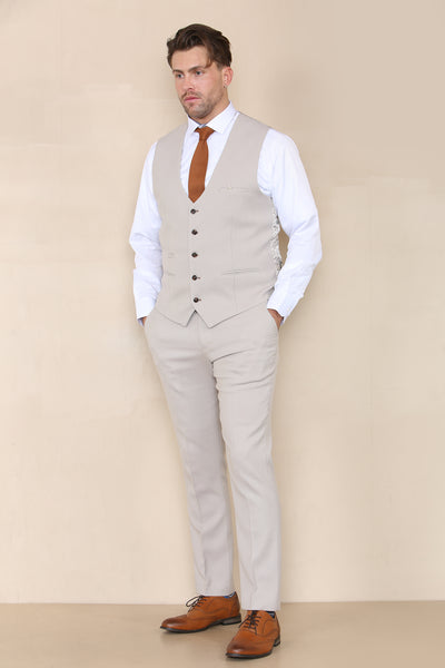 HM5 - Stone Single Breasted Waistcoat