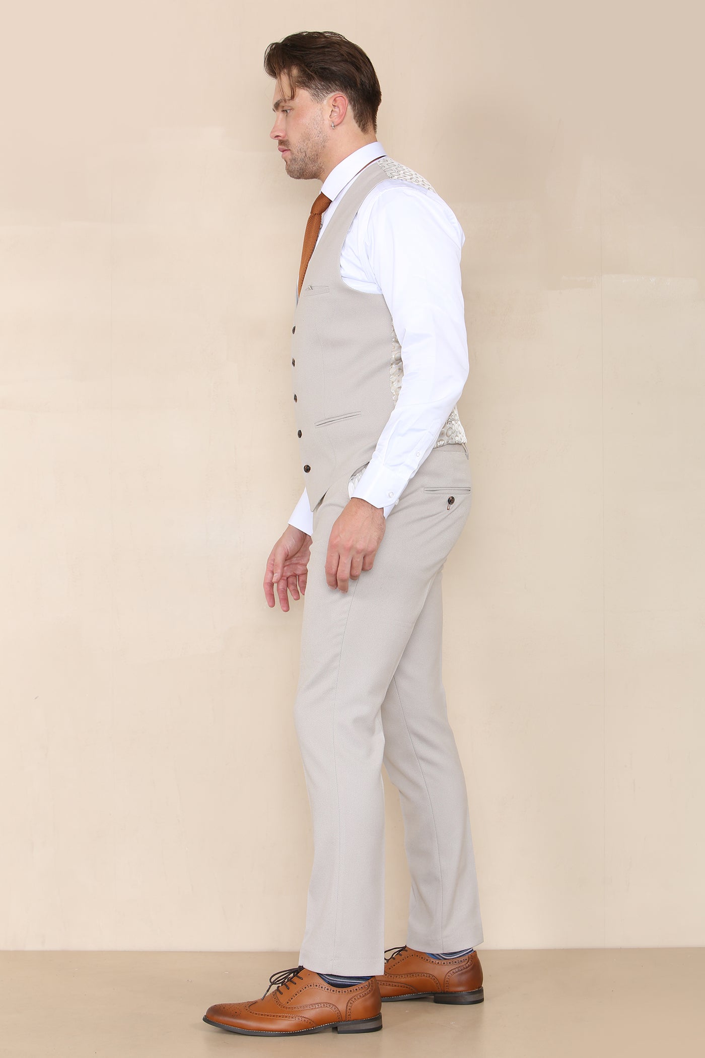 HM5 - Stone Single Breasted Waistcoat