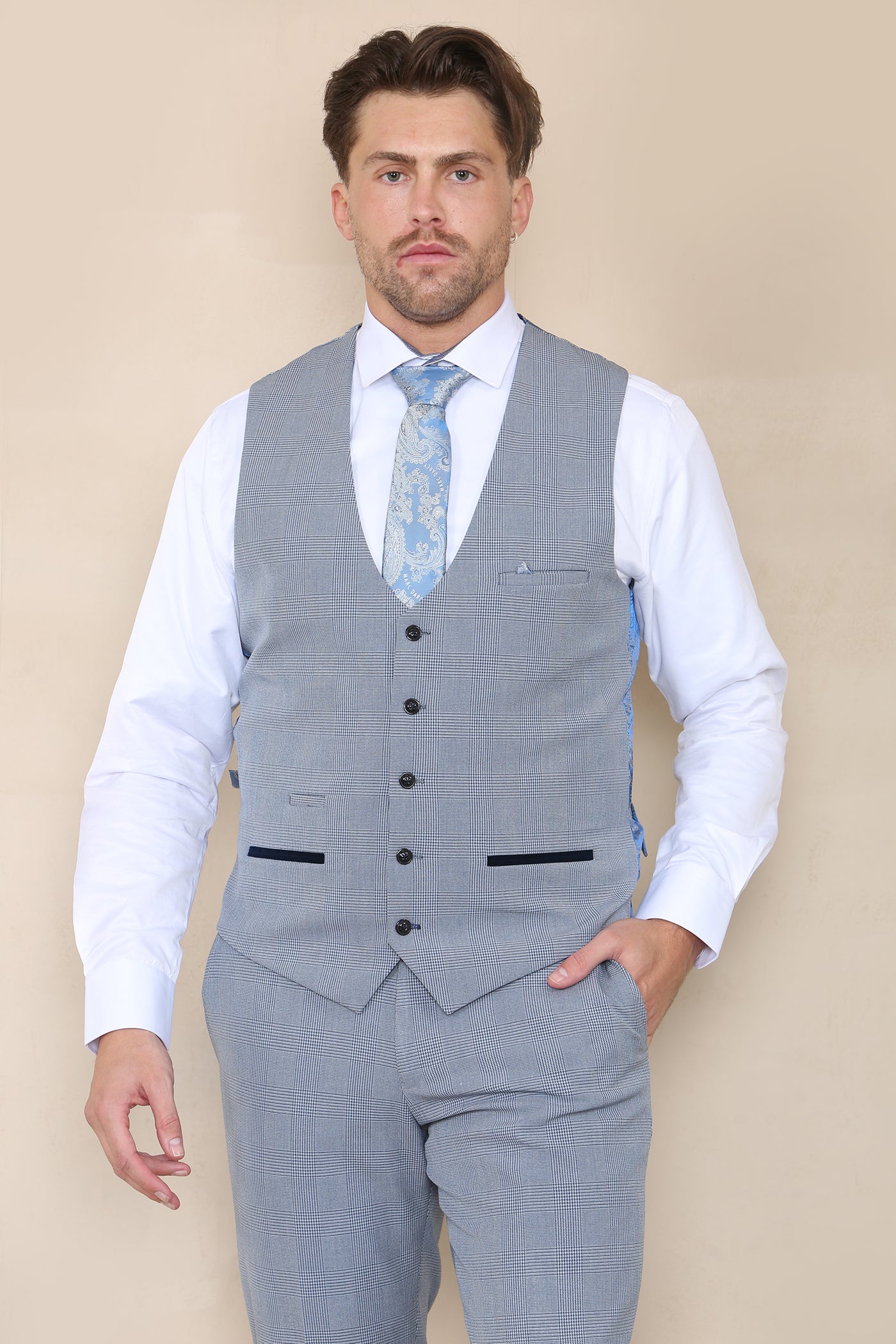 BROMLEY - Sky Check Waistcoat