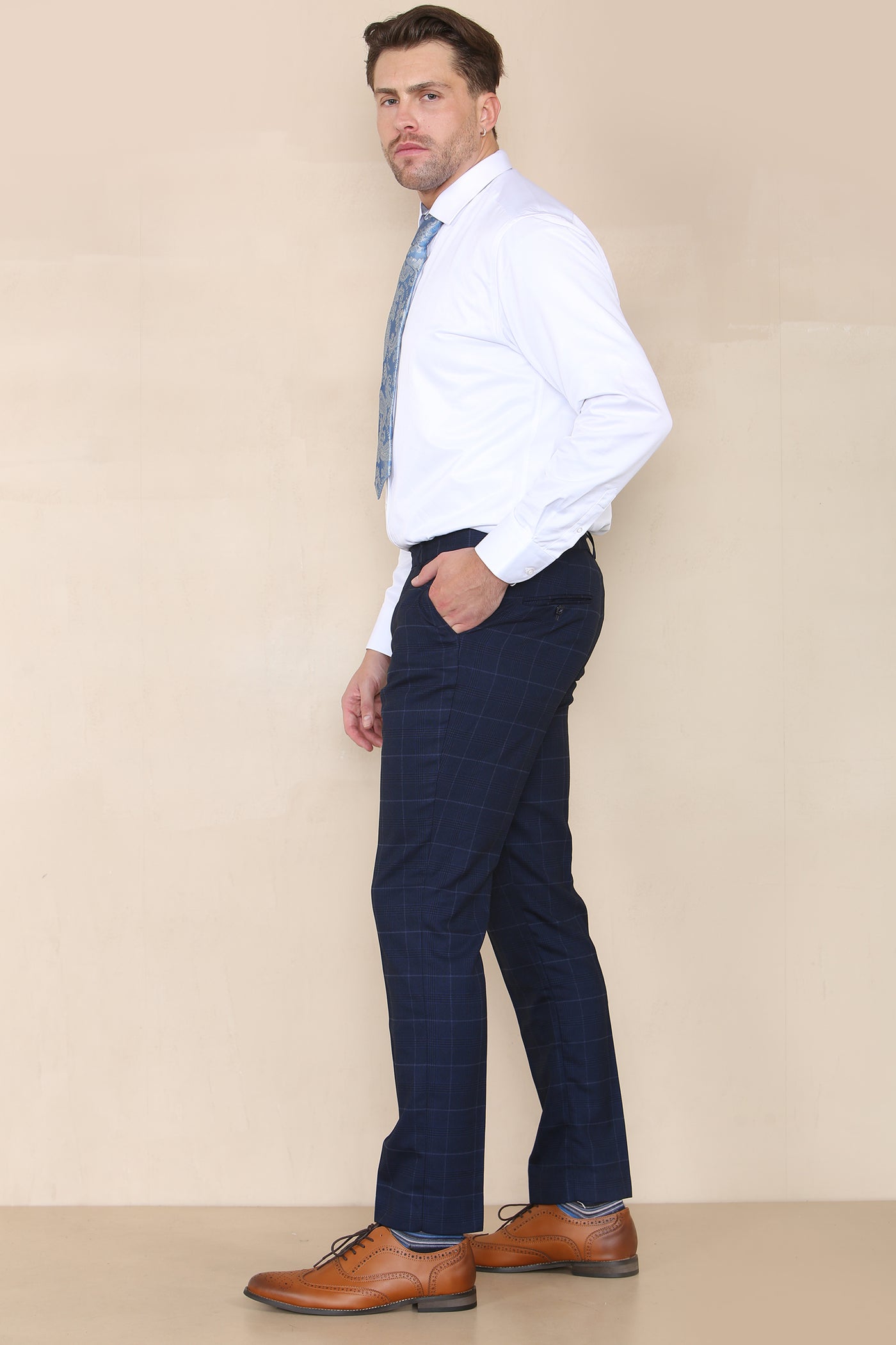 EDINSON - Navy Sky Check Three Piece Suit