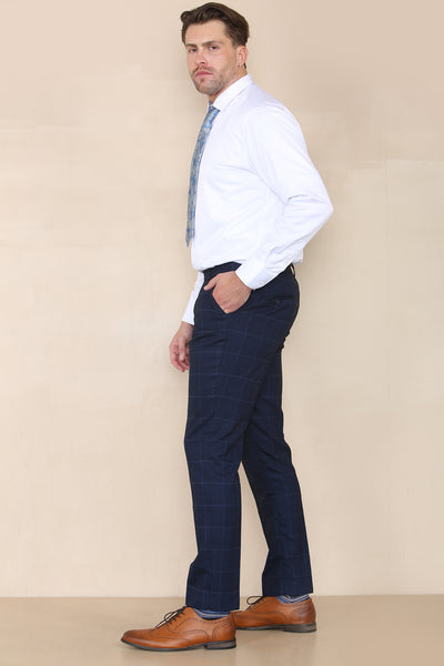 EDINSON - Navy Sky Check Three Piece Suit