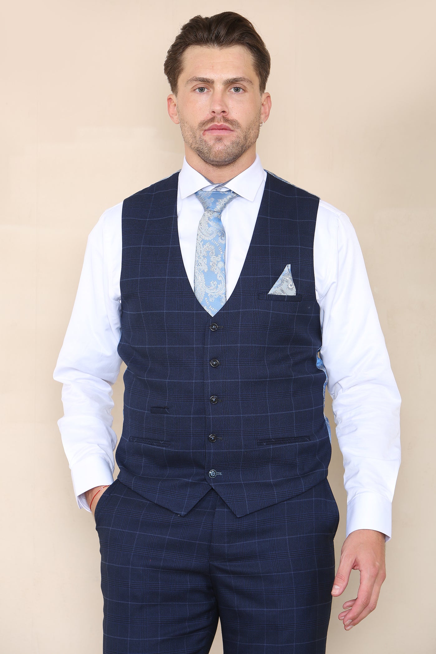 EDINSON - Navy Sky Check Waistcoat