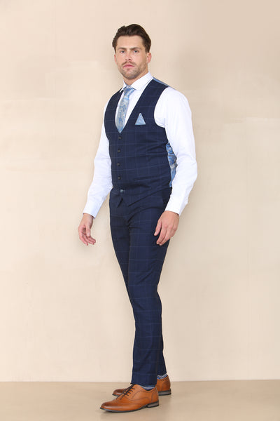 EDINSON - Navy Sky Check Waistcoat