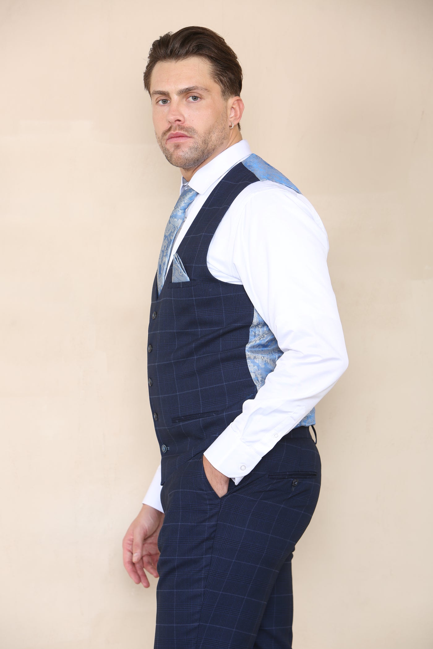 EDINSON - Navy Sky Check Waistcoat