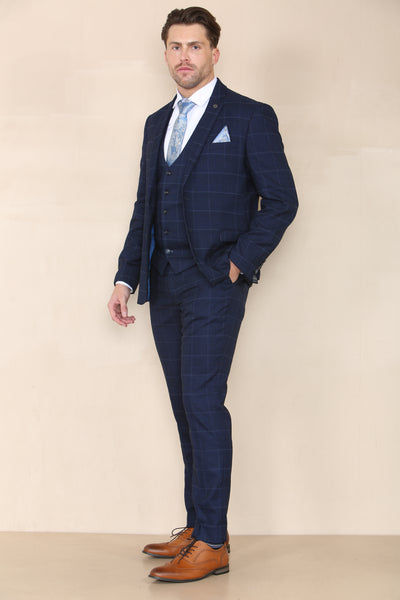 EDINSON - Navy Sky Check Three Piece Suit
