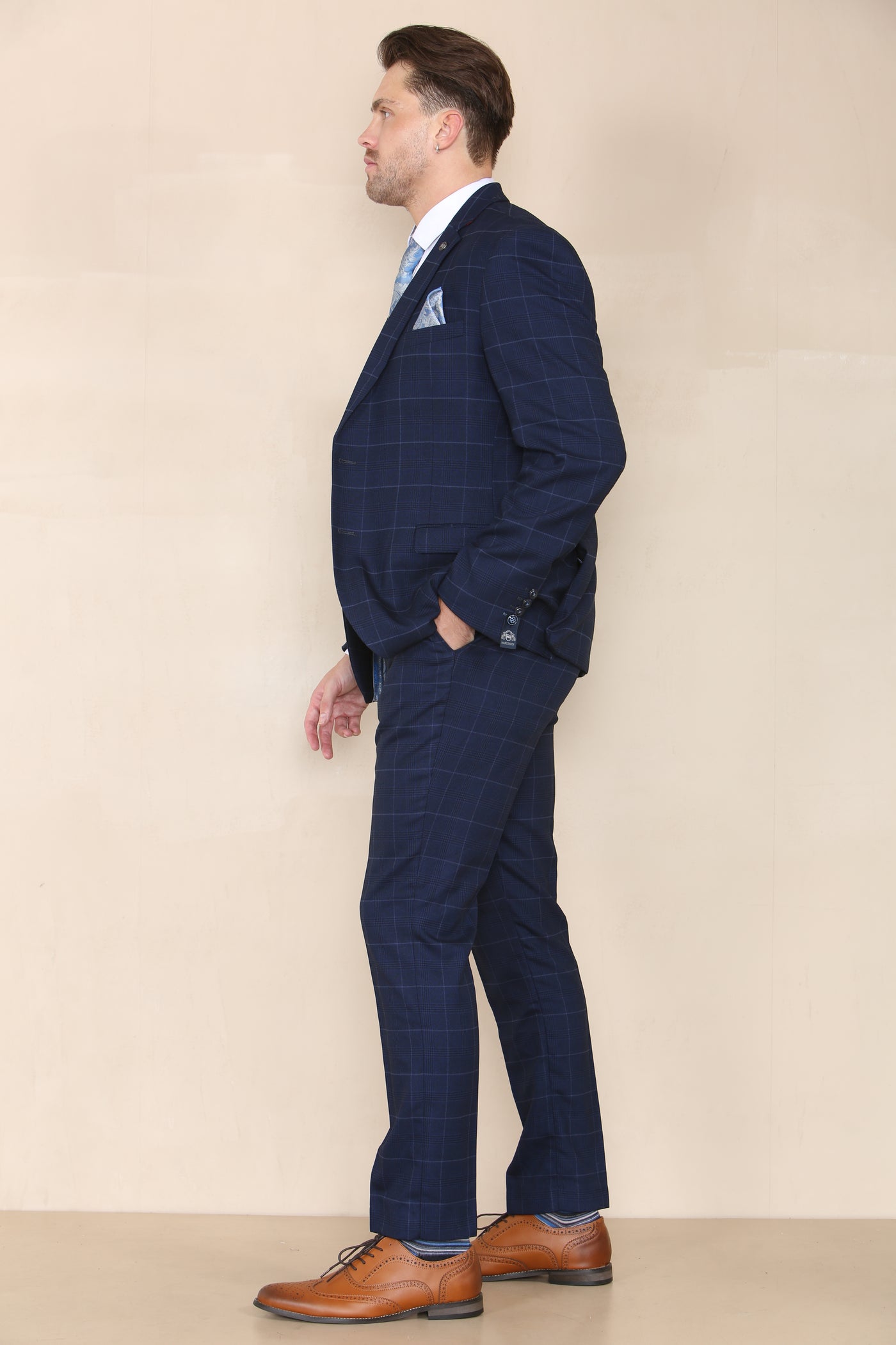EDINSON - Navy Sky Check Three Piece Suit