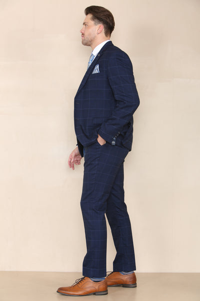 EDINSON - Navy Sky Check Three Piece Suit