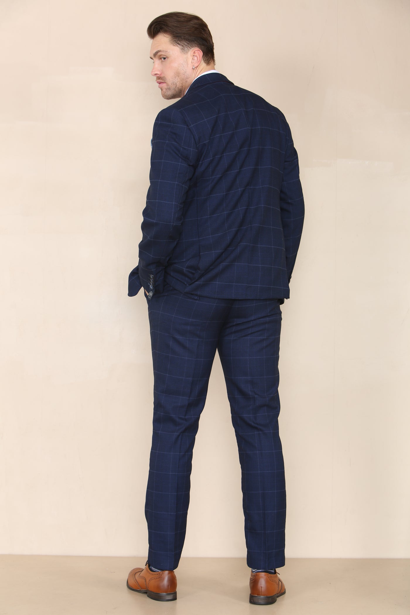 EDINSON - Navy Sky Check Three Piece Suit