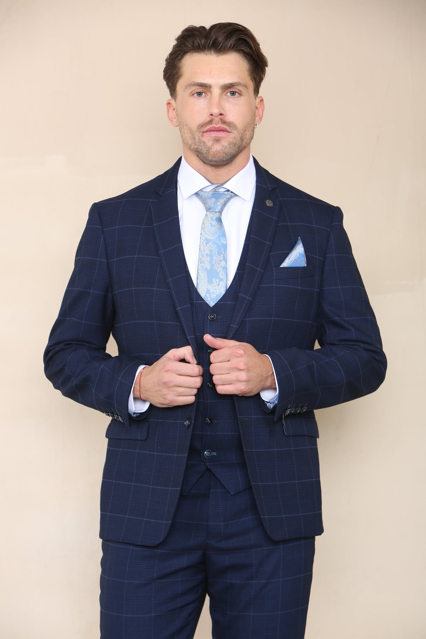 EDINSON - Navy Sky Check Three Piece Suit