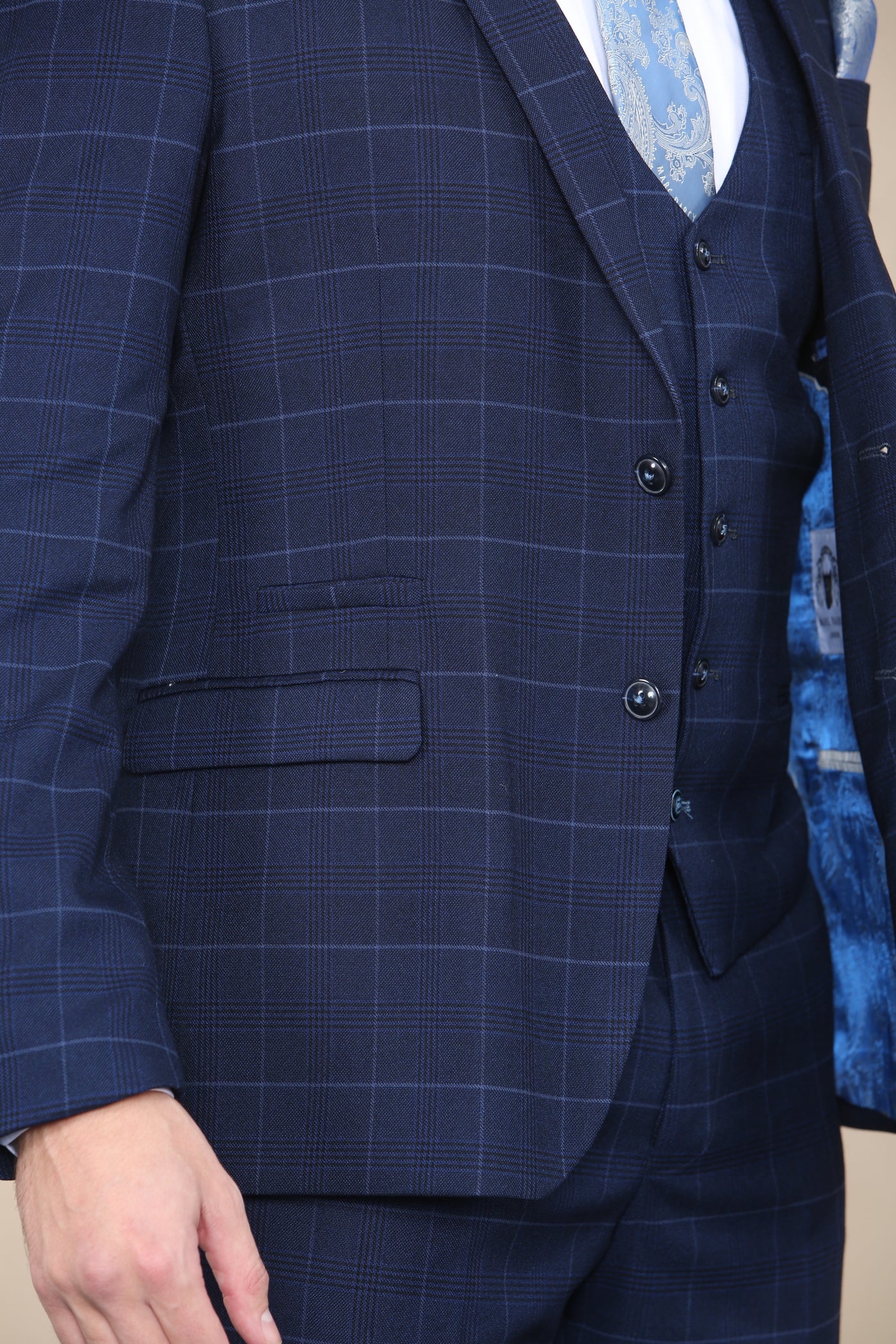 EDINSON - Navy Sky Check Three Piece Suit