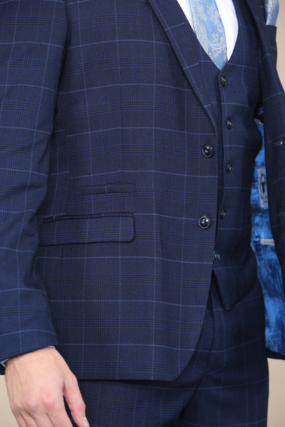 EDINSON - Navy Sky Check Three Piece Suit