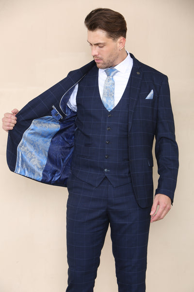 EDINSON - Navy Sky Check Three Piece Suit