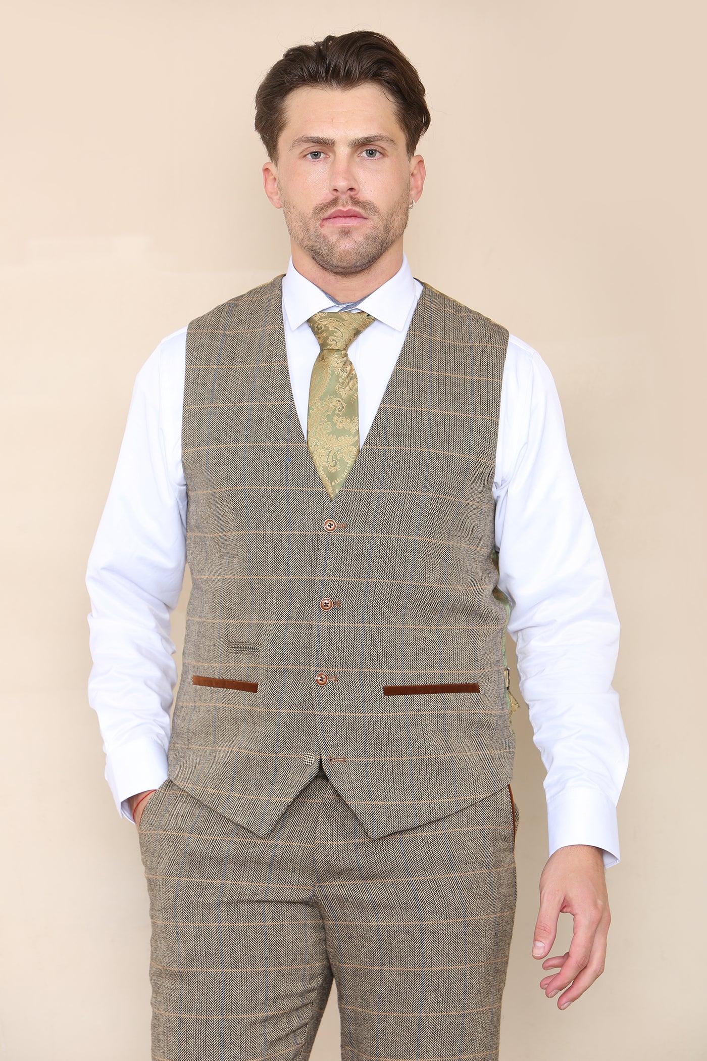 TED - Tan Tweed Check Three Piece Suit