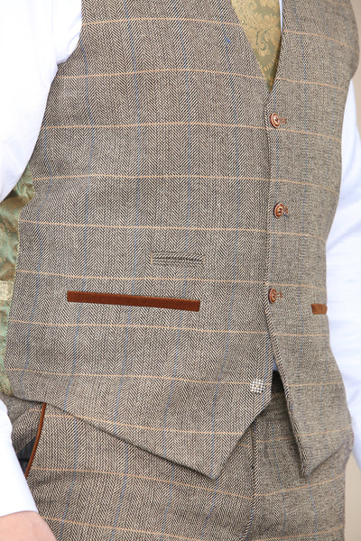 TED - Tan Tweed Check Three Piece Suit