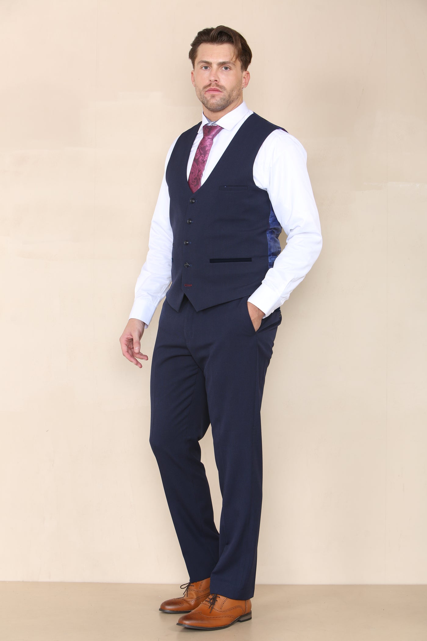 BROMLEY - Navy Check Waistcoat