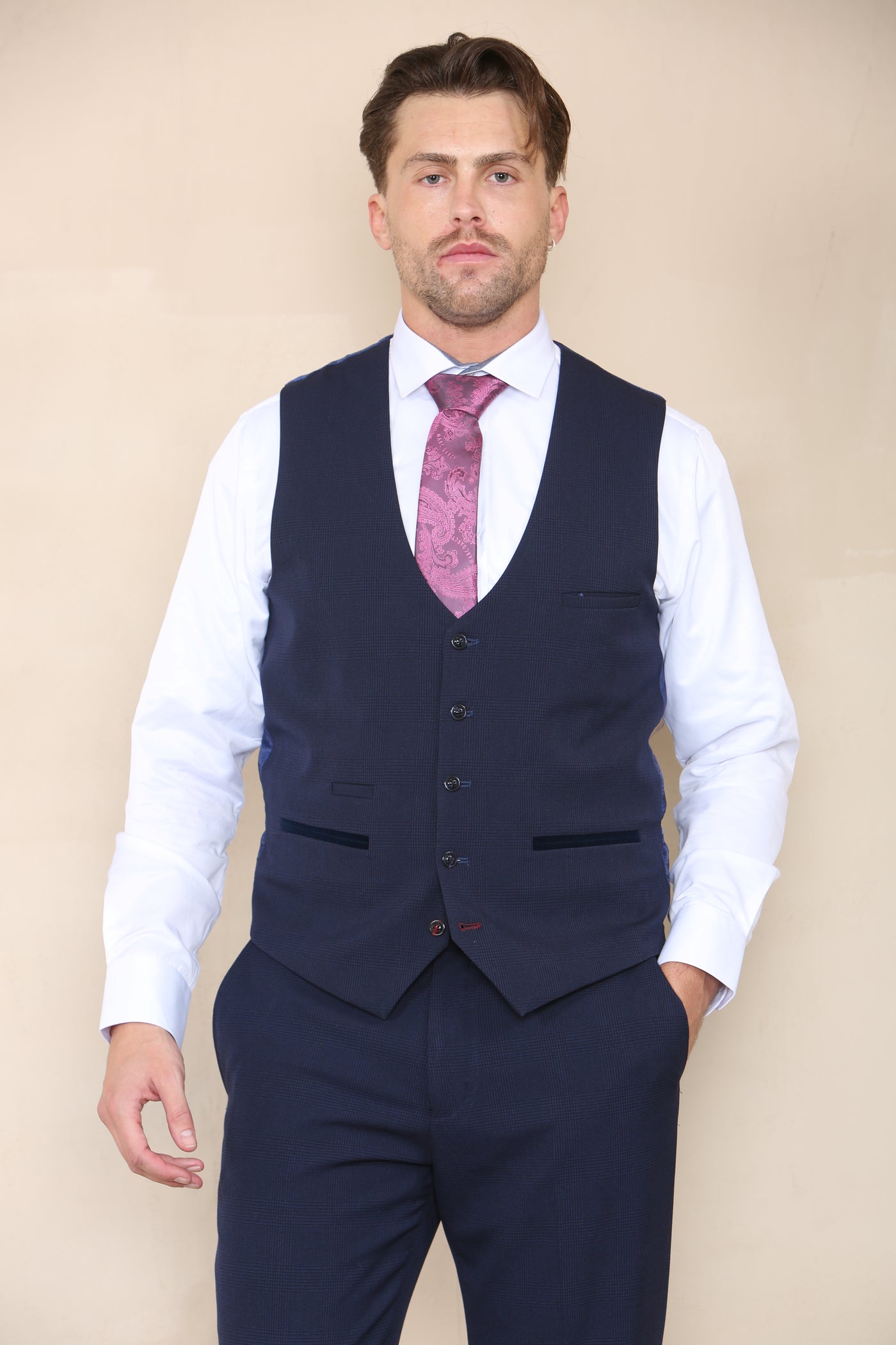 BROMLEY - Navy Check Waistcoat