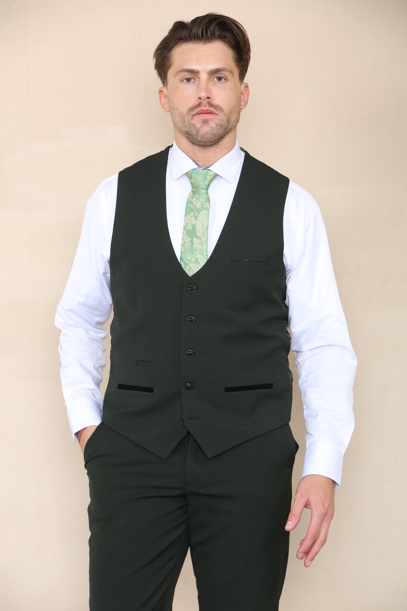 BROMLEY - Olive Check Waistcoat