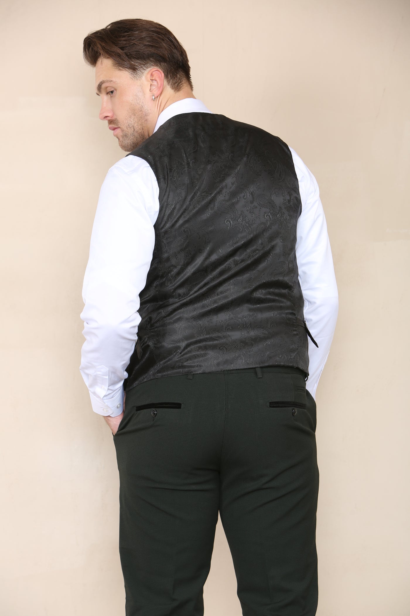 BROMLEY - Olive Check Three Piece Suit