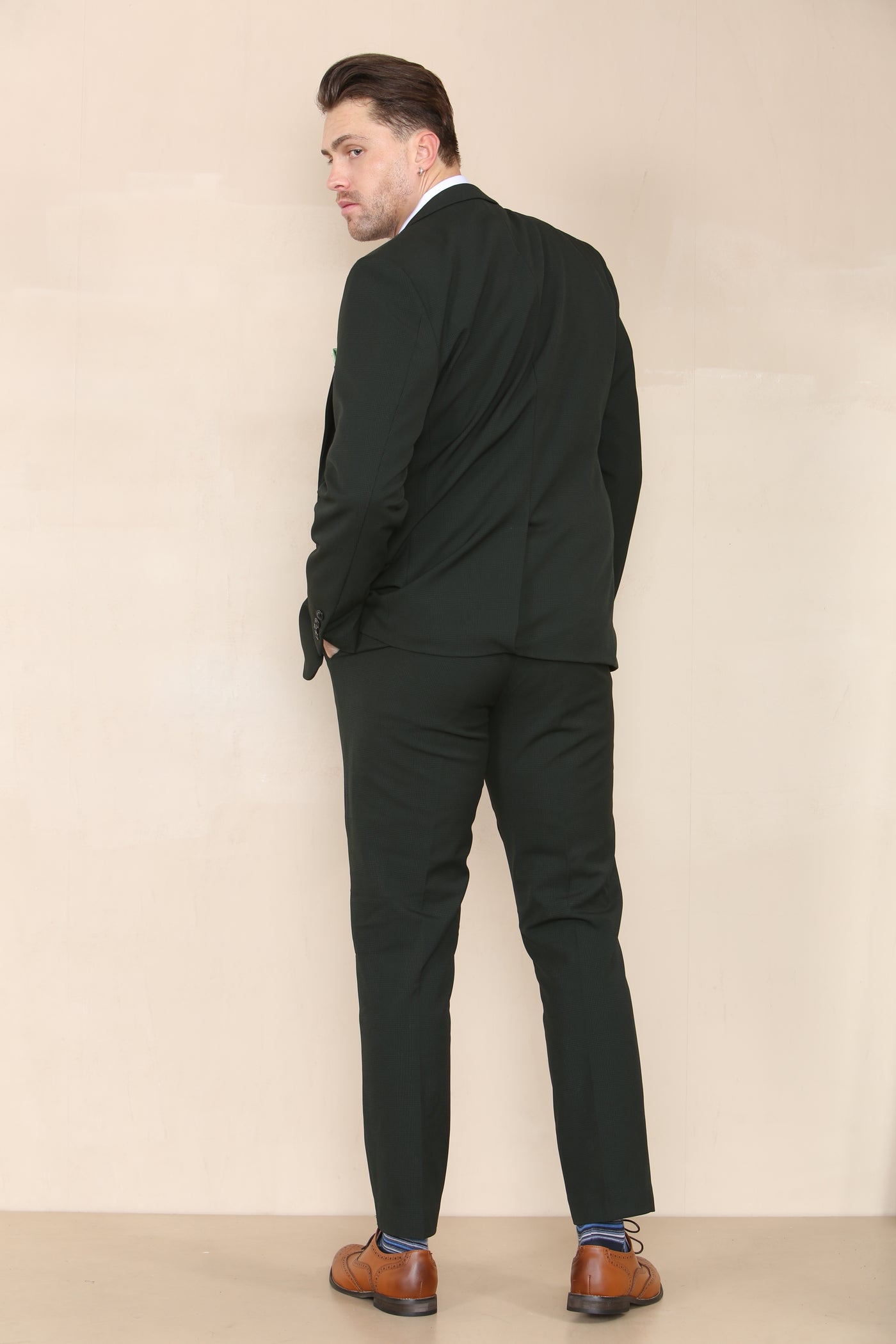 BROMLEY - Olive Check Three Piece Suit