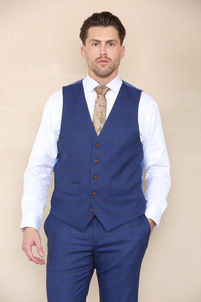 Paul Andrew Alex- Blue Check Waistcoat