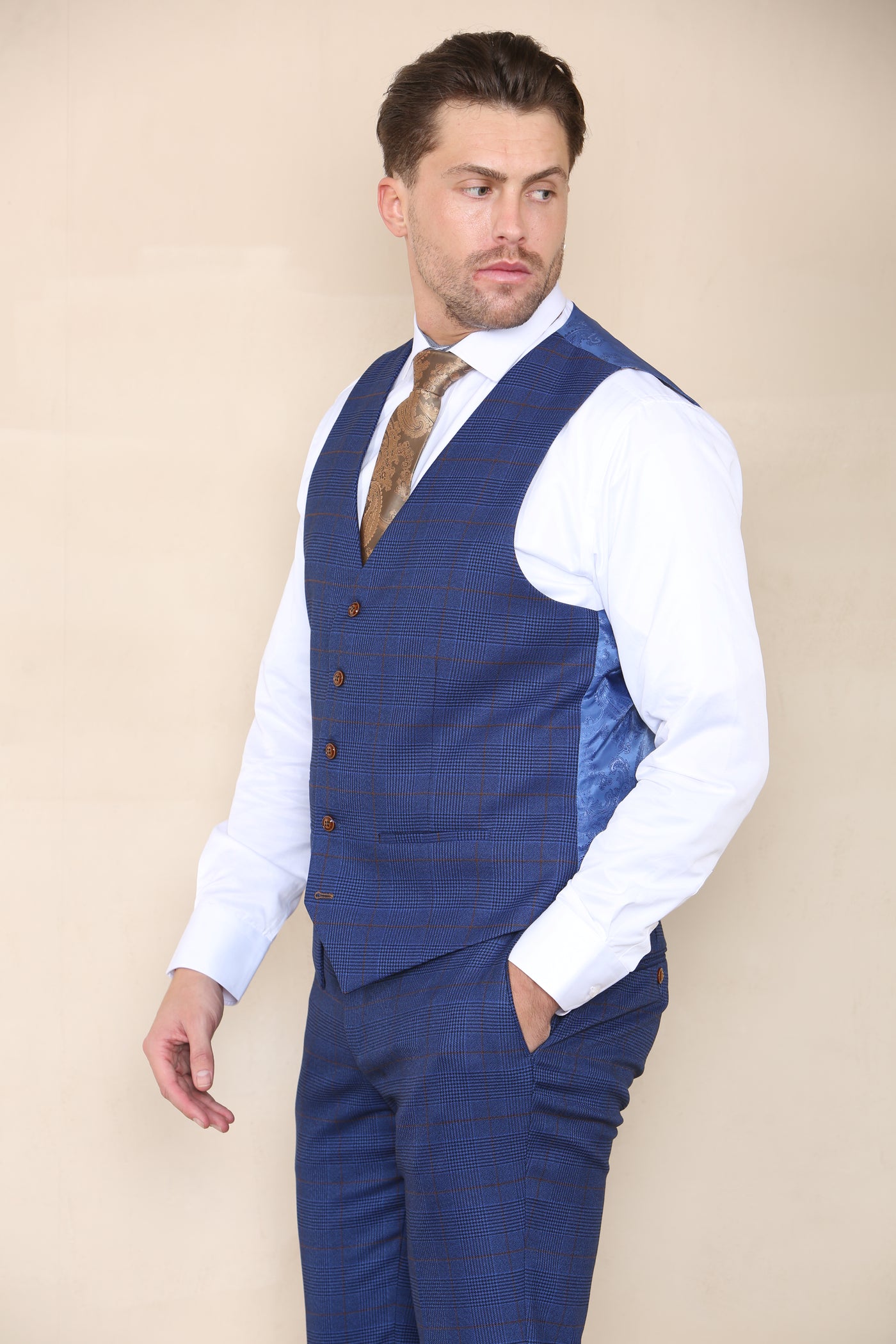 Paul Andrew Alex- Blue Check Waistcoat