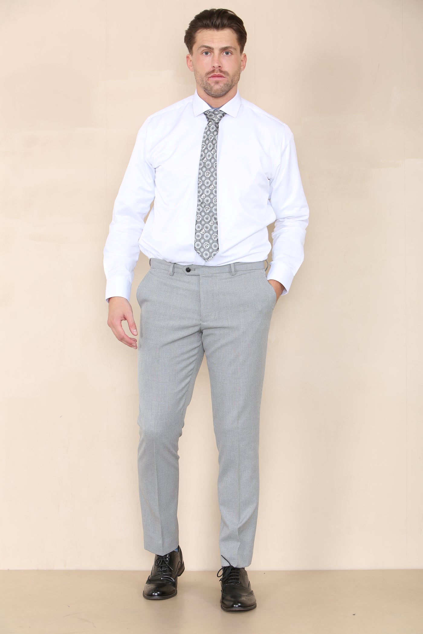 BROMLEY - Grey Check Trousers