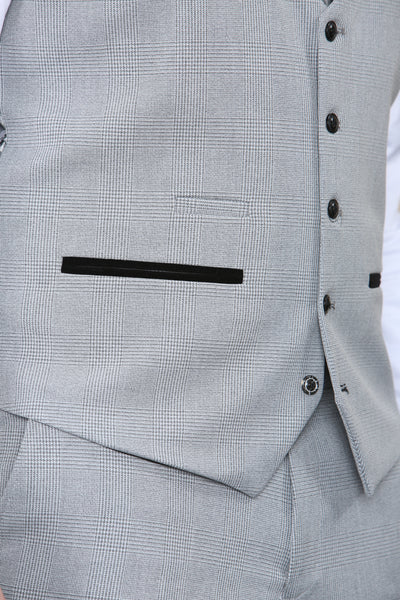 BROMLEY - Grey Check Three Piece Suit