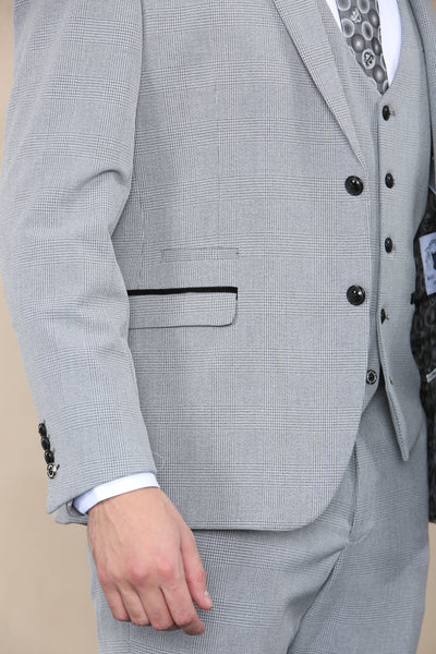 BROMLEY - Grey Check Three Piece Suit