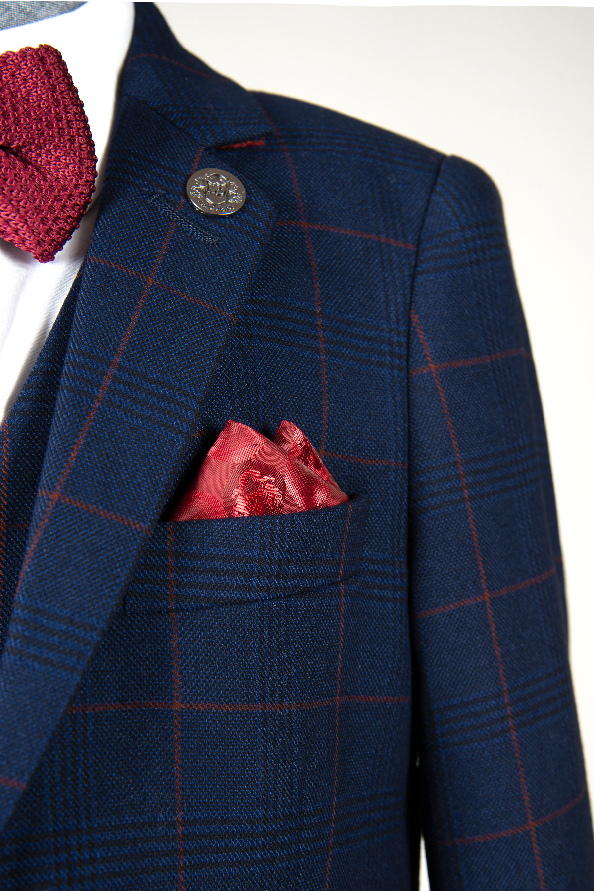 EDINSON - Children's Navy Wine Check Print Three Piece Suit