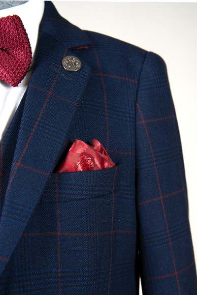 EDINSON - Children's Navy Wine Check Print Three Piece Suit