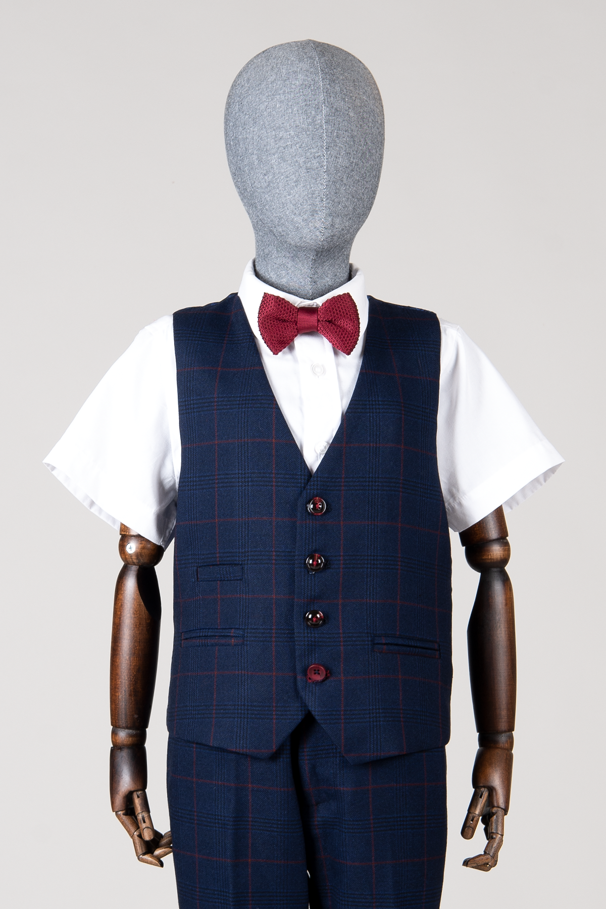 EDINSON - Children's Navy Wine Check Print Three Piece Suit