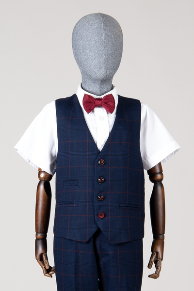 EDINSON - Children's Navy Wine Check Print Three Piece Suit