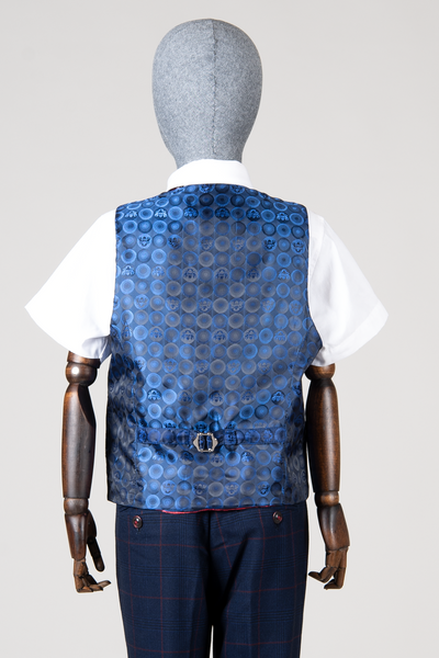 EDINSON - Children's Navy Wine Check Print Three Piece Suit