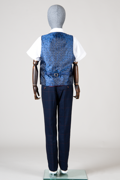 EDINSON - Children's Navy Wine Check Print Three Piece Suit