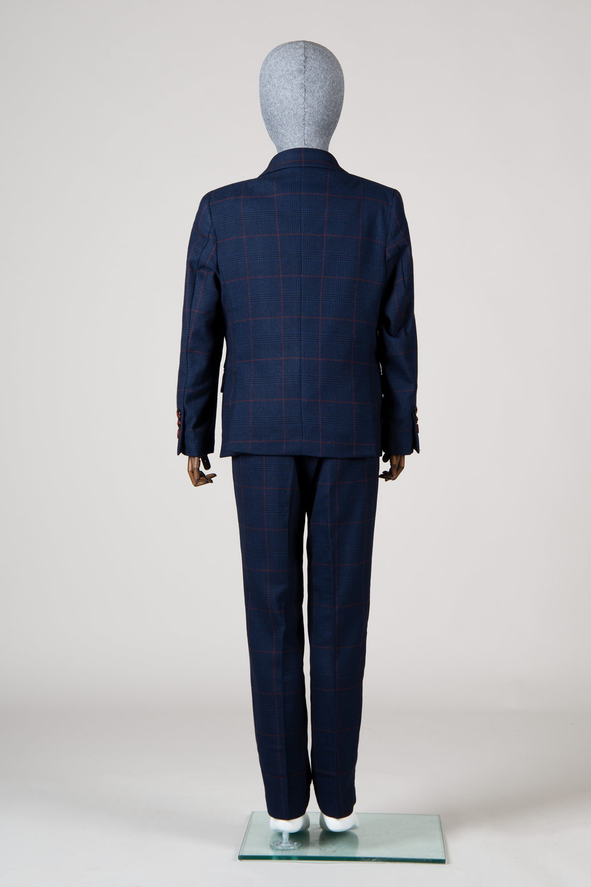 EDINSON - Children's Navy Wine Check Print Three Piece Suit