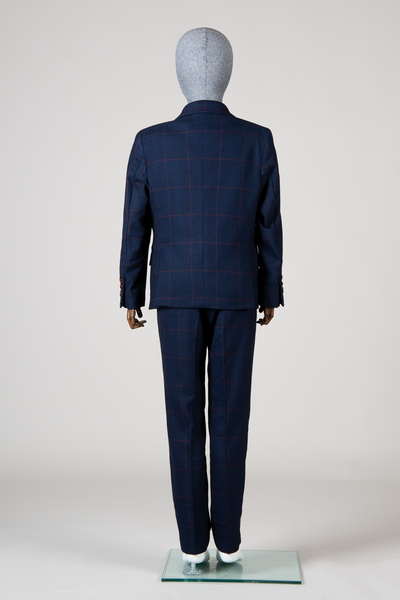 EDINSON - Children's Navy Wine Check Print Three Piece Suit