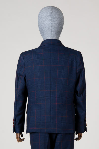 EDINSON - Children's Navy Wine Check Print Three Piece Suit