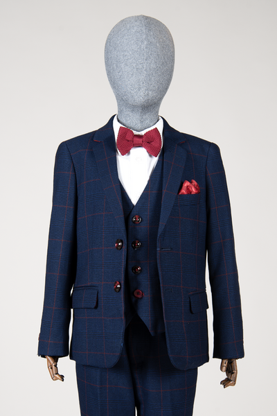EDINSON - Children's Navy Wine Check Print Three Piece Suit