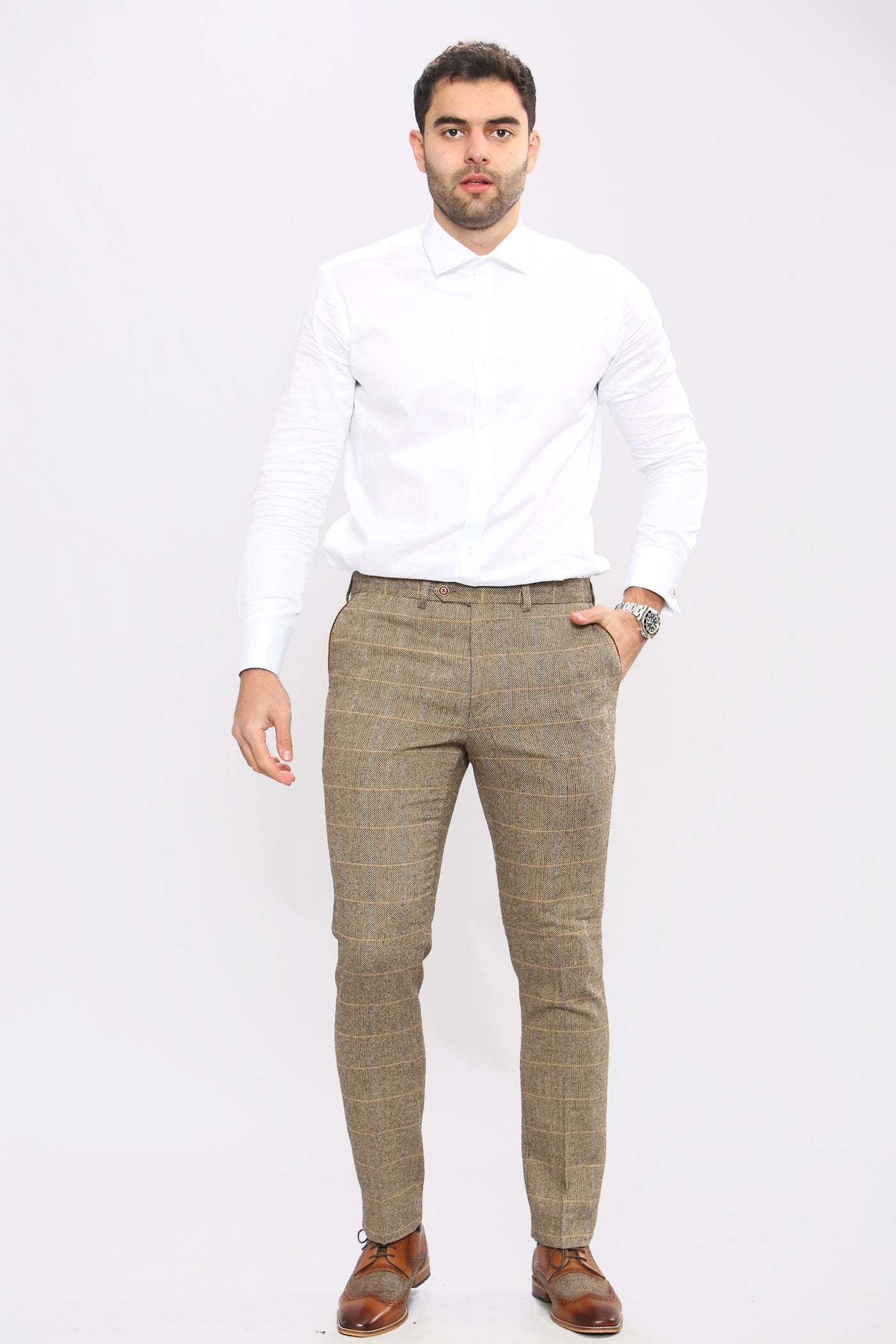 DX7 - Tan Tweed Check Trousers