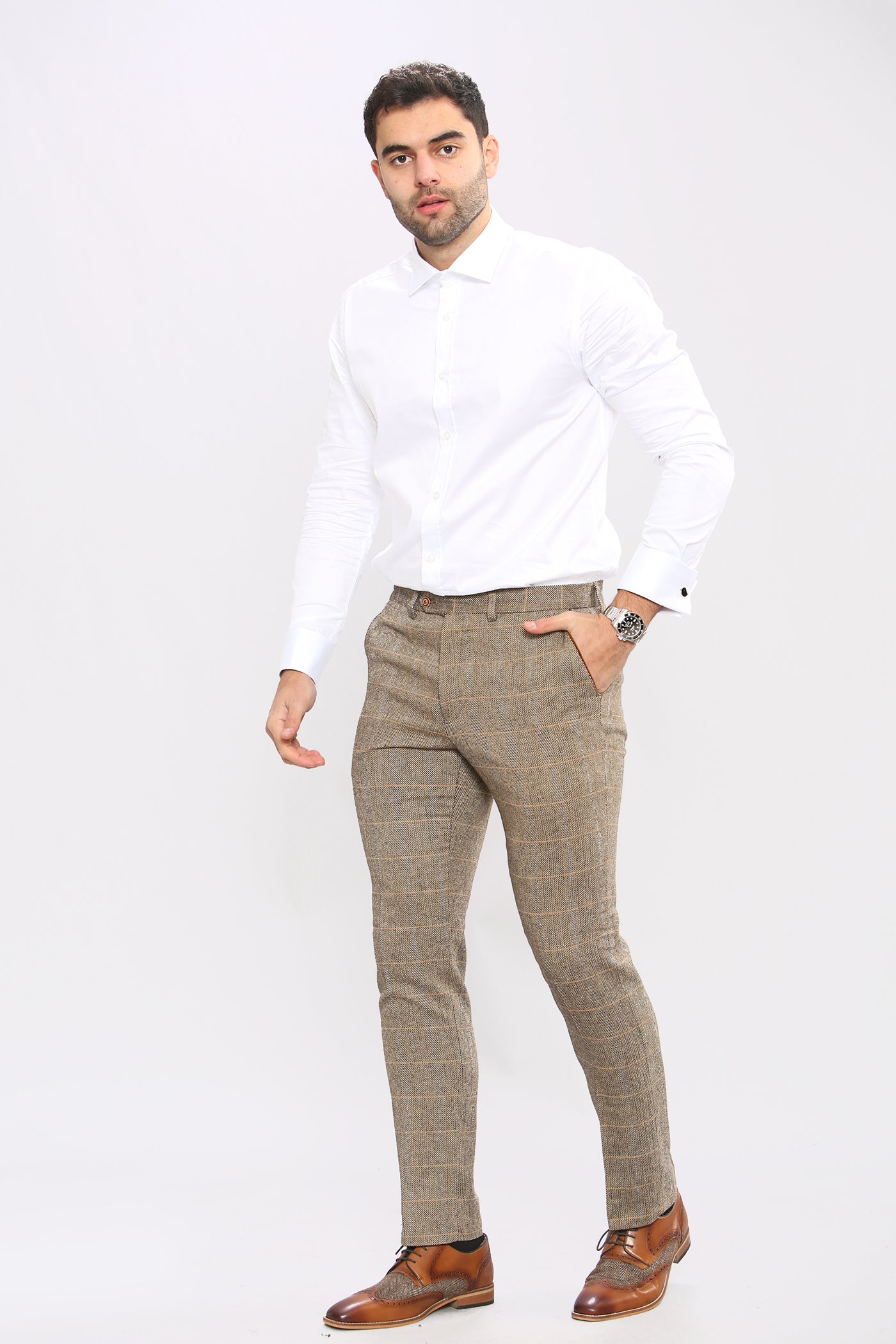 DX7 - Tan Tweed Check Trousers