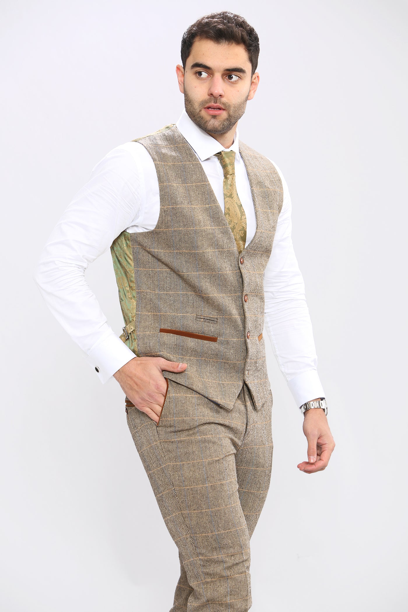 TED - Tan Tweed Check Waistcoat