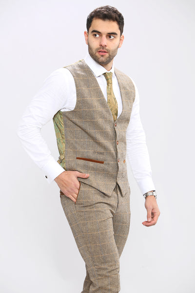 TED - Tan Tweed Check Waistcoat