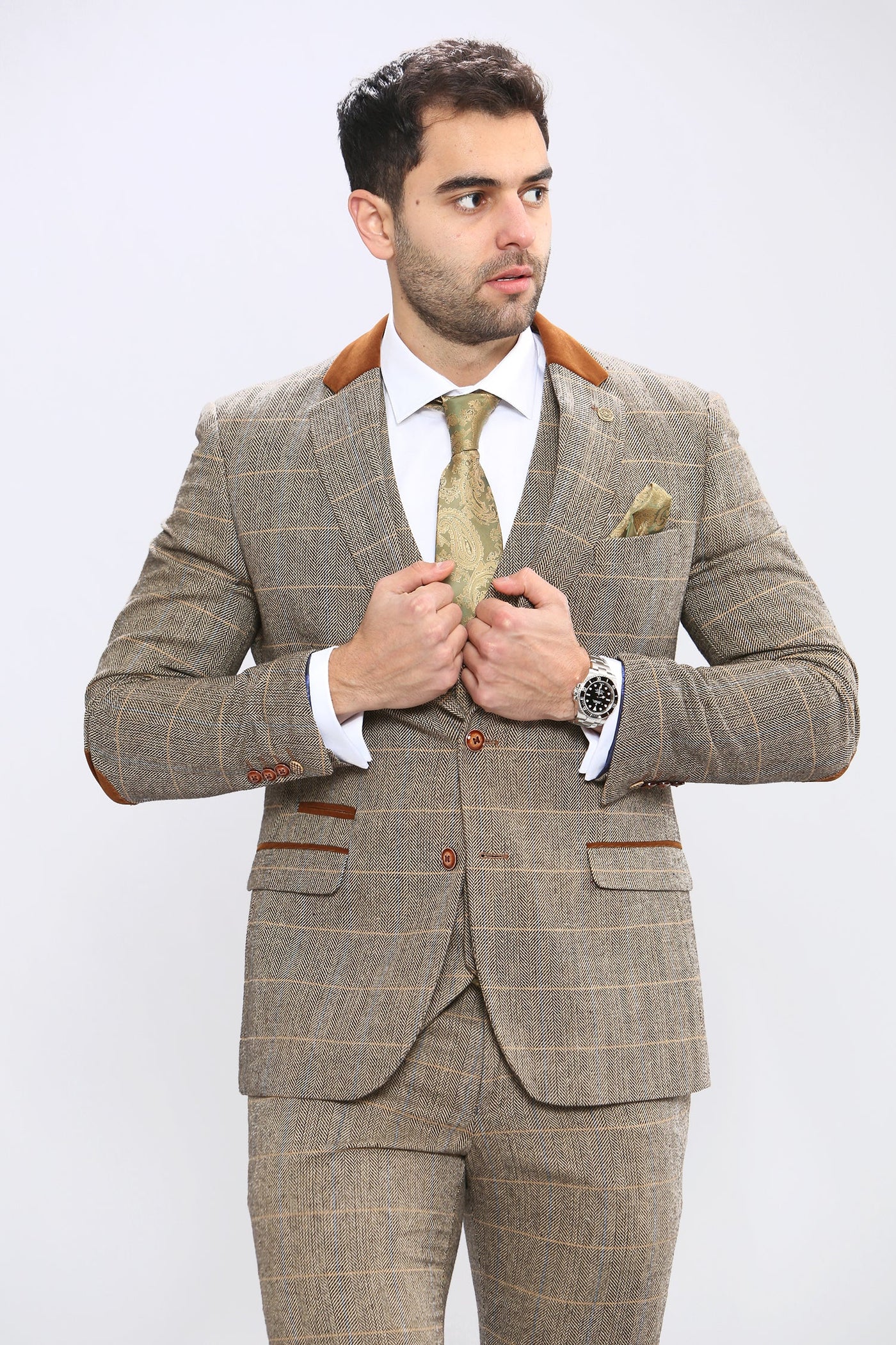 DX7 - Tan Tweed Check Blazer Three Piece Suit