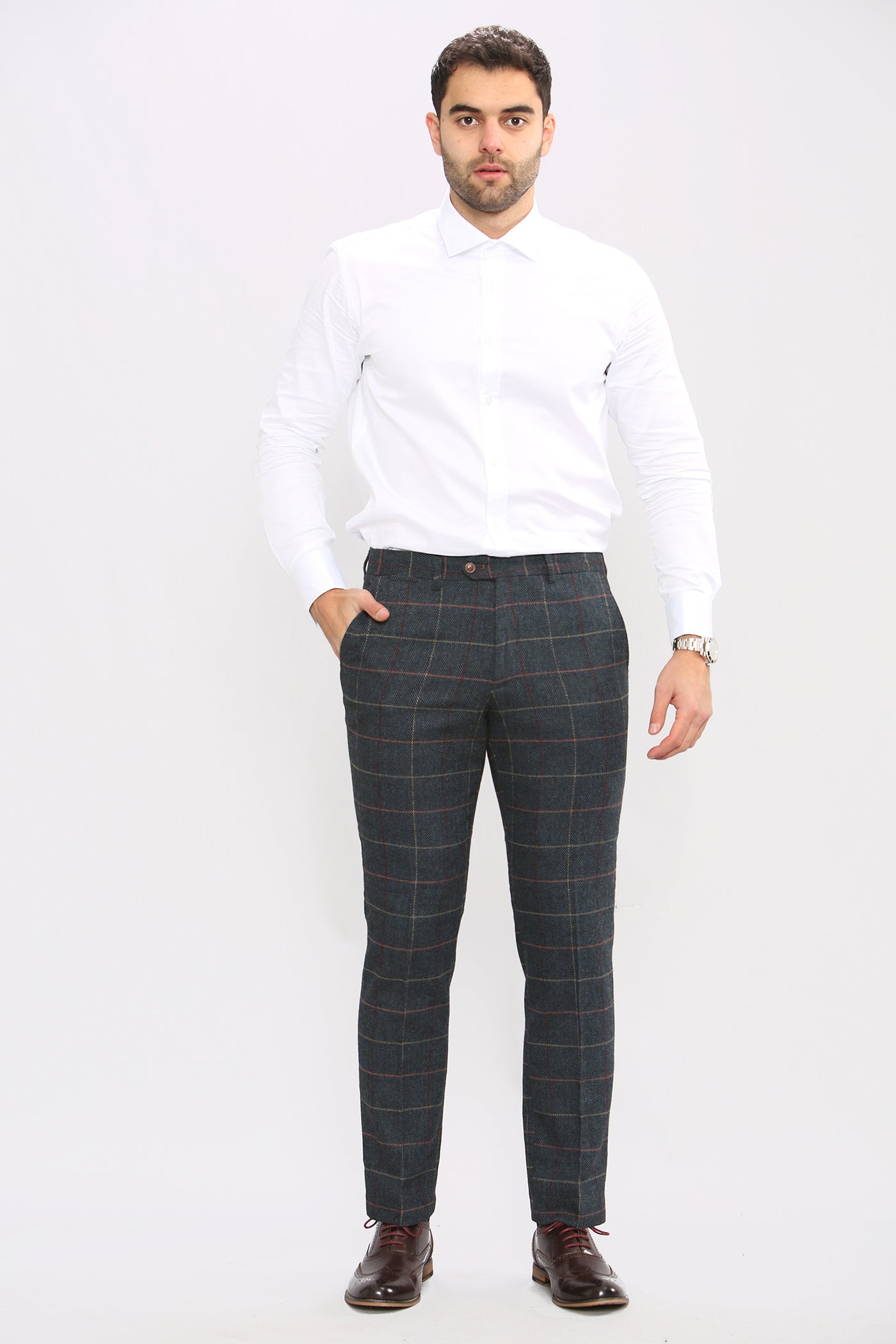 ETON - Navy Blue Tweed Check Trousers