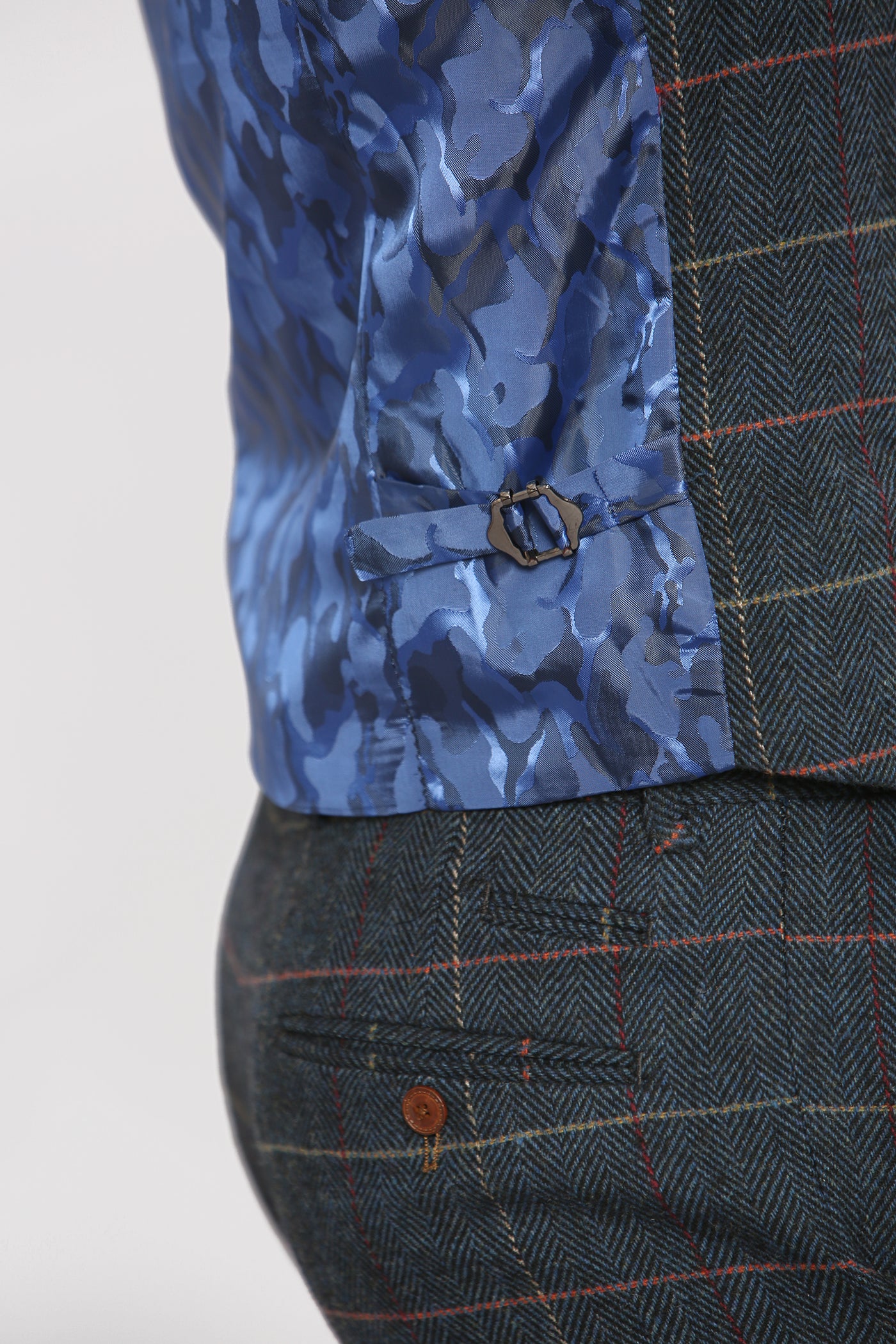 LEE ETON - Single Breasted Navy Blue Tweed Check Waistcoat