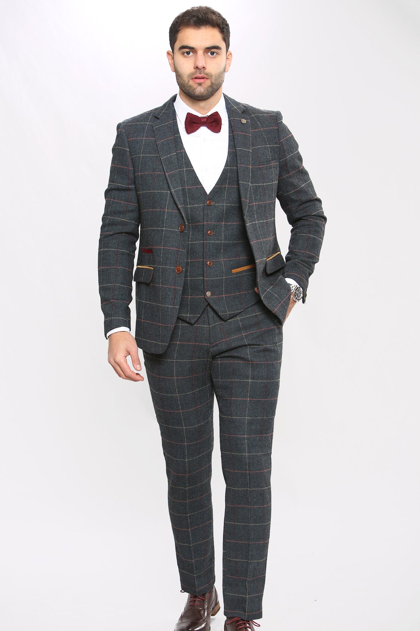 ETON - Navy Blue Tweed Check Three Piece Suit