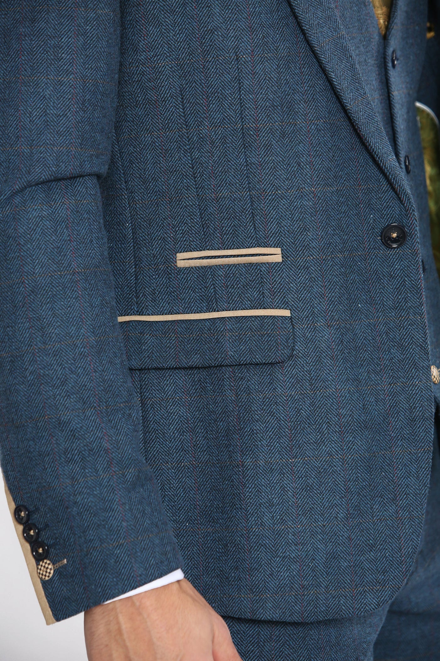 DION - Blue Tweed Check Blazer Three Piece Suit