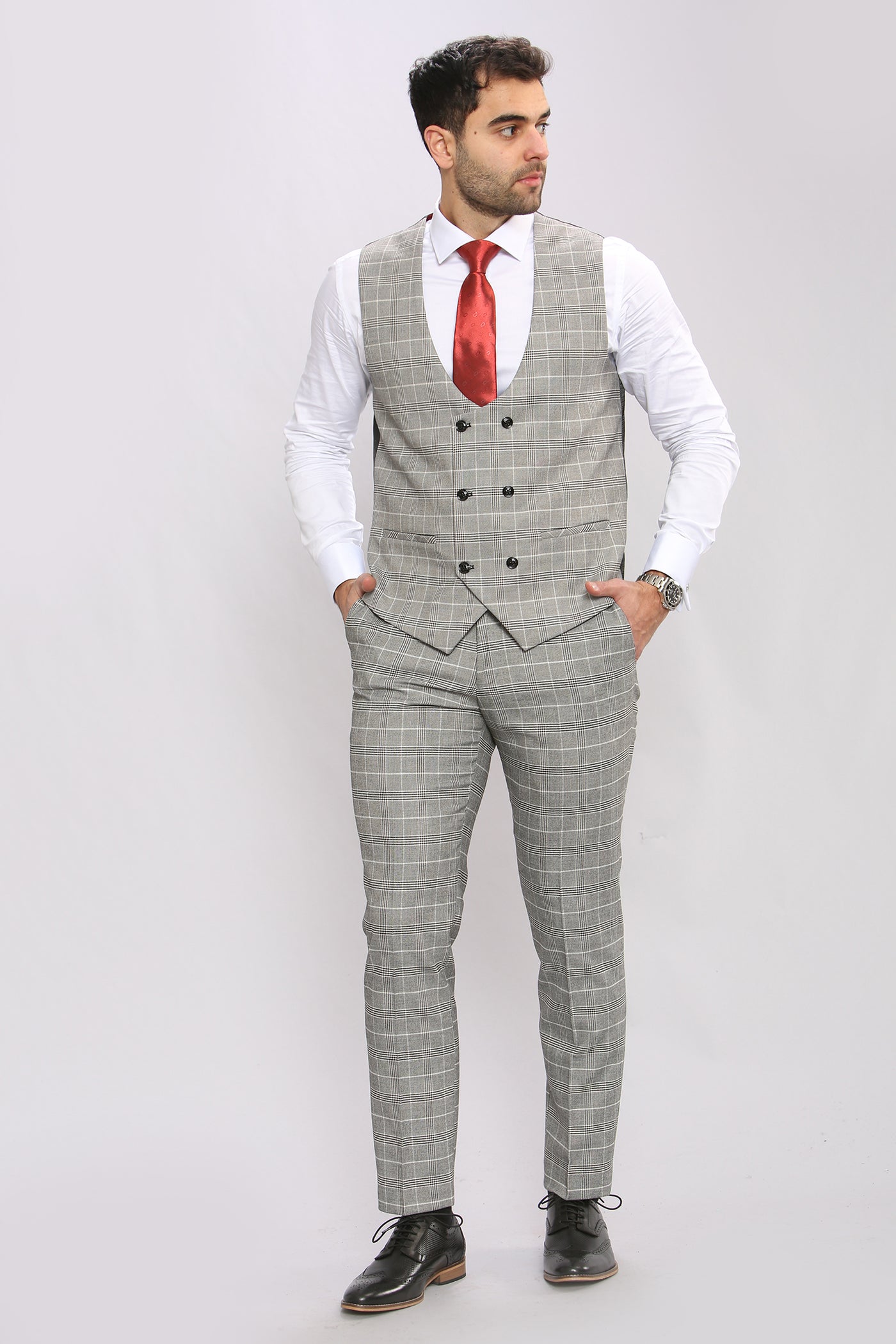 ROSS - Grey Check Three Piece Suit