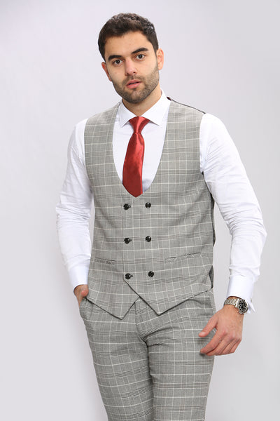 ROSS - Grey Check Double Breasted Waistcoat
